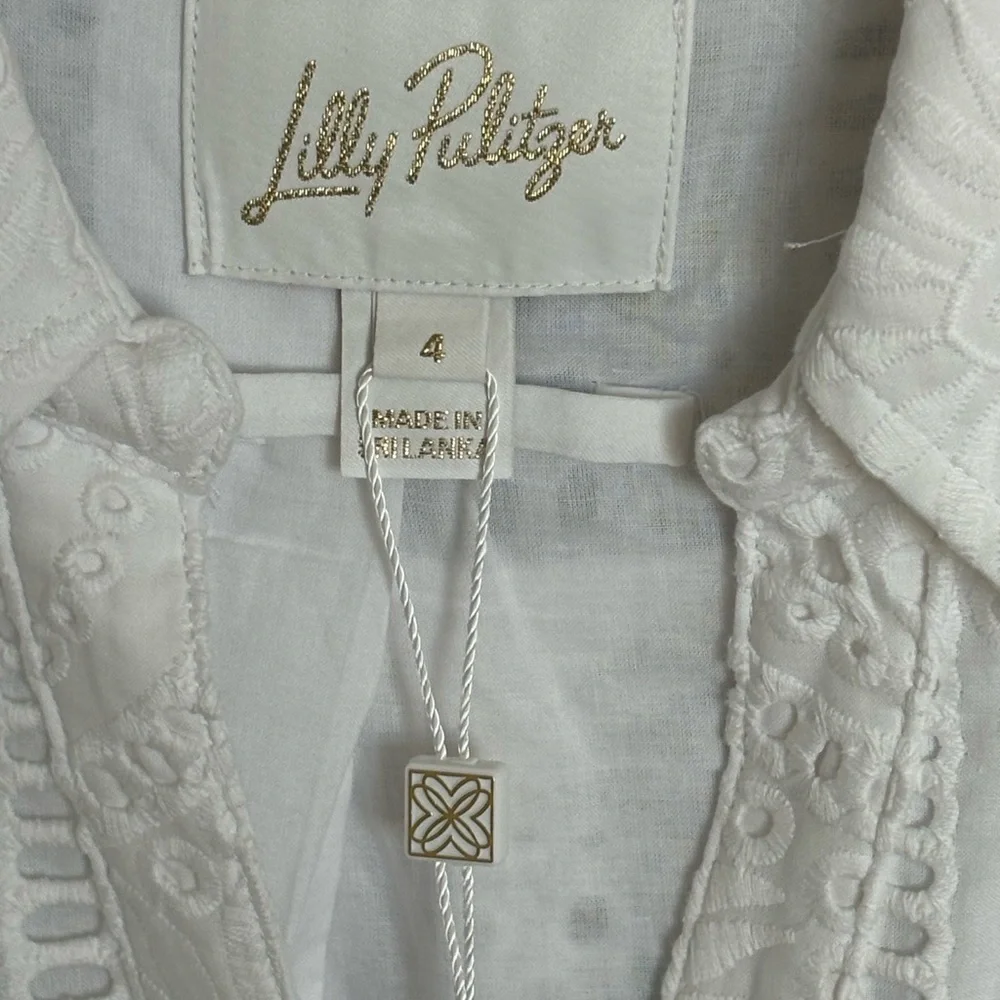 NWT Lilly Pulitzer White Eyelet Midi Shirt Dress Belted Long Sleeve SZ 4 - Picture 7 of 8